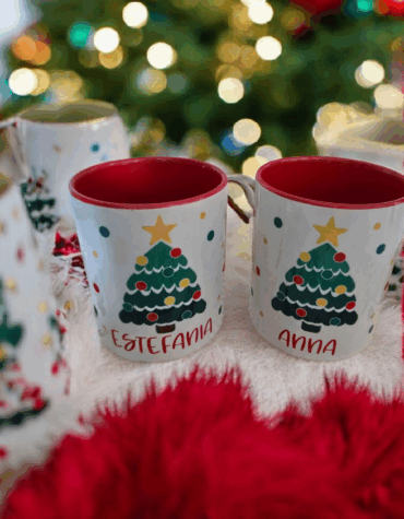 Taza personalizada de navidad con asa roja