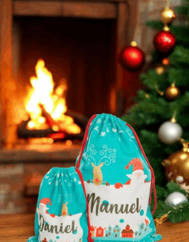 🎄 Saquito Navideño Personalizable con Diseño de Santa y Reno 🎄
